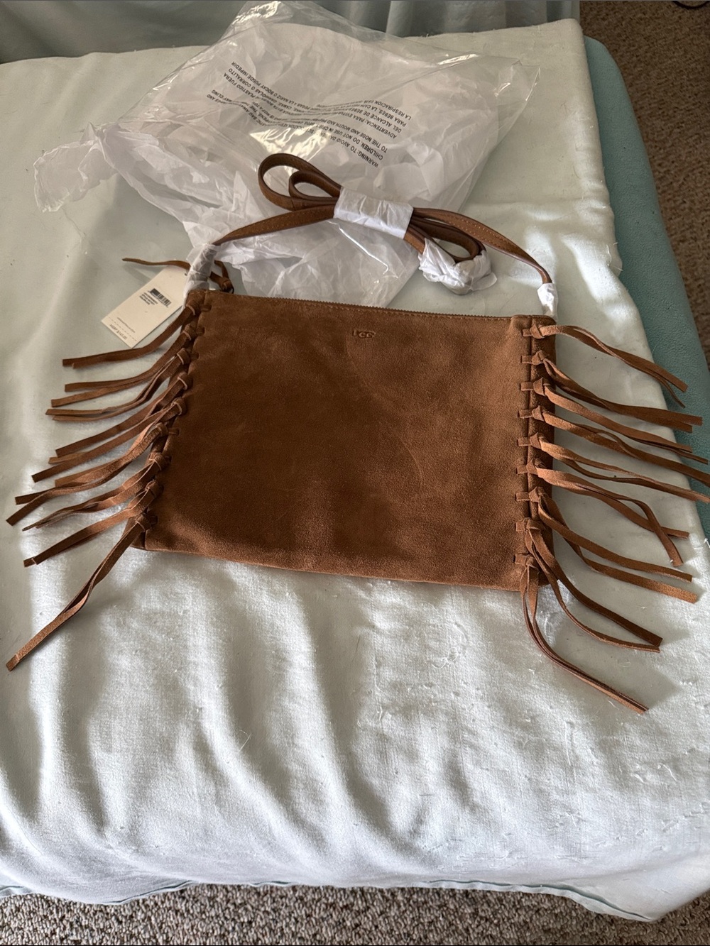 UGG Brown Suede Fringe Crossbody Bag